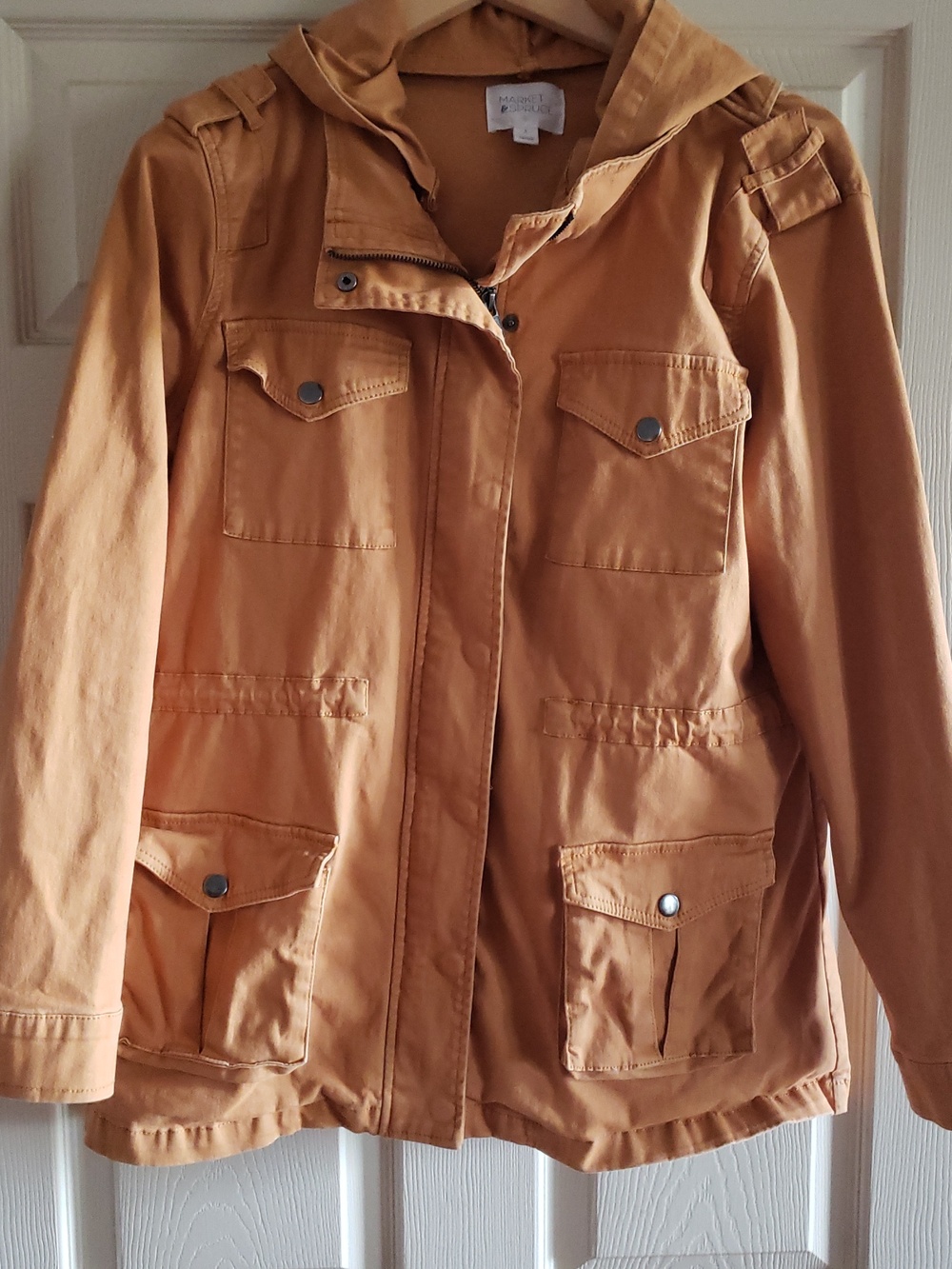 ๐๐ค๐ MARKET & SPRUCE MUSTARD YELLOW STITCH FIX CARGO JACKET DETACHABLE HOOD - Picture 3 of 12